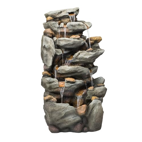 image for Alpine Corporation TZL130 Outdoor Floor 8-Tiered Rock Waterfall Founta