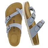CUSHIONAIRE Luna Crossover Toe Strap Womens Sandals – Cork Footbed Slides with Adjustable Straps, Summer Sandals for Women 2025, BLUE 9 - Image 1