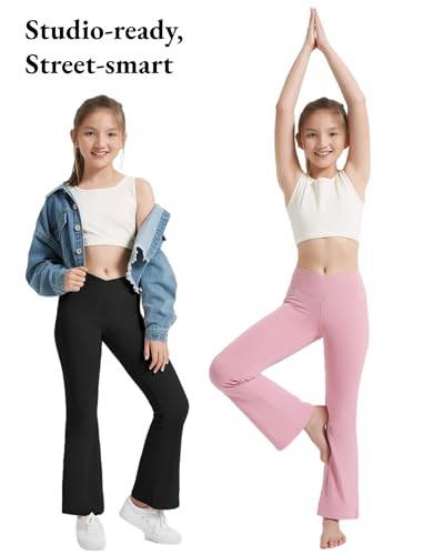 EXARUS 4 Pack Girls Leggings Teen Yoga Pants Crossover V Waist Ankle/Full Length High Waisted for Sports Tween Casual2