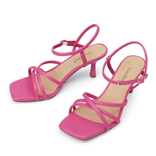 Image of AIUNIIND Kitten Heels for Women, Strappy Square Open Toe Sandals 2.5 inch
