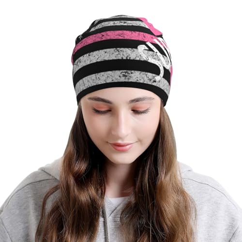 Breast Cancer Awareness Beanie Chemo Hats for Women Men Slouchy Cancer Headwear Stretchy Skull Cap Soft Knitted Hat Nightcap Chemo Gifts — view 4