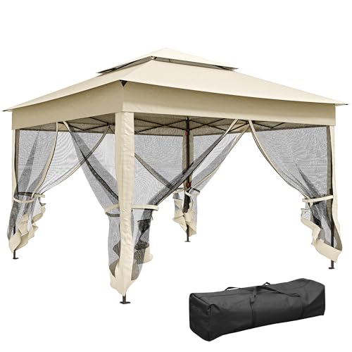 Outsunny Tonnelle de Jardin Exterieur Pop-up barum Pliant, 3 x 3 m, Métal Polyester, imperméabilisé Anti UV, moustiquaires + Sac de Transport, crème