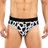 JHKKU Men's Cow Print Underwear Stretch Classic Fit Print Briefs with Contour Pouch, Large