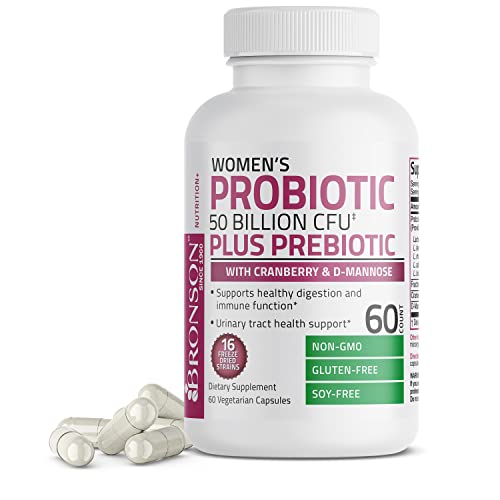 Bronson Women's Probiotic 50 Billion Cfu + Prebiotic With Cranberry & D-Mannose – Vaginal Health, Healthy Digestion, Immune Function And Urinary Tract Support, Non-Gmo, 60 Vegetarian Capsules #TOP4