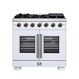 Forno Capriasca 36-Inch Freestanding French Door Gas Range with 6 Sealed Burners - Convection Oven with Antique Brass Handle & Knobs – Professional Style Cooking Range - White