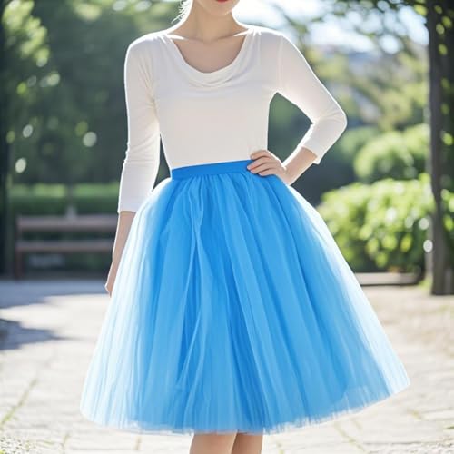 WDPL Adult Short Knee Length Tulle Skirt Bridesmaid Petticoat Tutu for Women 5X-Large Blue-47