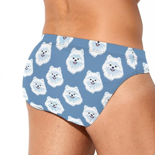 White Pomeranian Dog Mens Swim Briefs Quick Dry Swimming Trunks Training Swimsuit Low Rise Swimwear3