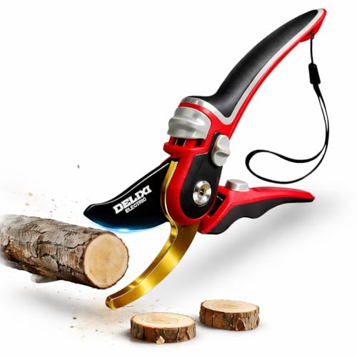 Garden Secateurs for Weak Hands, Heavy Duty Secateurs MiracDan, Pruning Scissors with Sk5 Teflon Coated Blade, Soft Grip Handles and 2 Size Opening for Garden Tools, with Free Hanging Rope