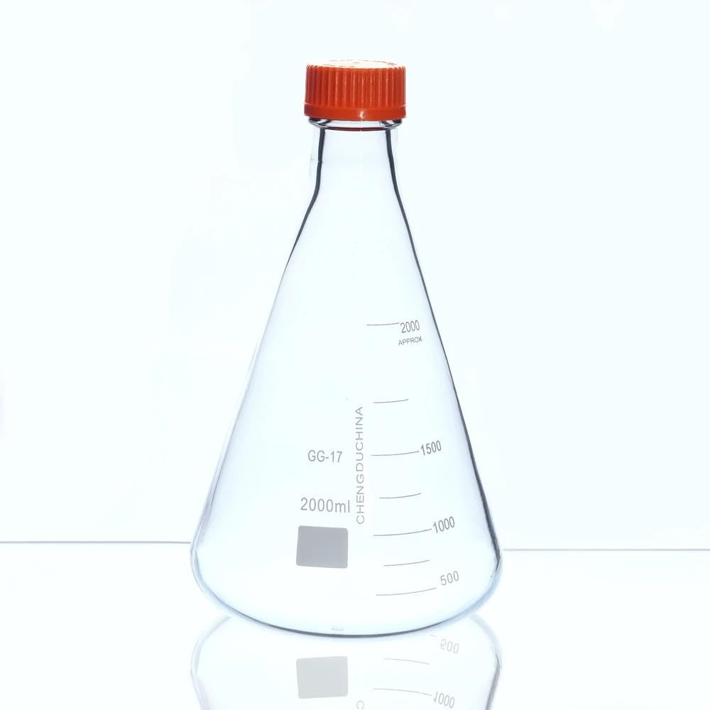 Laborflasche, Laborgraduierter GG-17-Glaskolben mit orangefarbenem Schraubverschluss, 250–2000 ml(250ml Small Port)