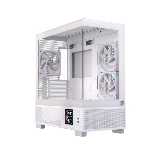 Einarex Prisma SM501D Boîtier PC de jeu RVB, prend en charge 9 ventilateurs de 120 mm, refroidissement liquide de 360 mm, affichage numérique de la température, blanc