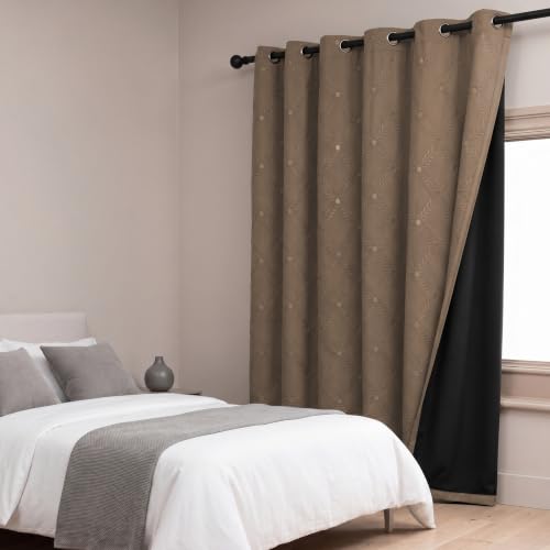 Image of LINENWALAS 100% True Blackout Door Curtains 8 Feet Long Set of 2 | Embossed Moonlight Design | Room Darkening Curtain | Thermal Insulated Curtains for Living Room, Bedroom (129 x 244 cm, Light Brown)