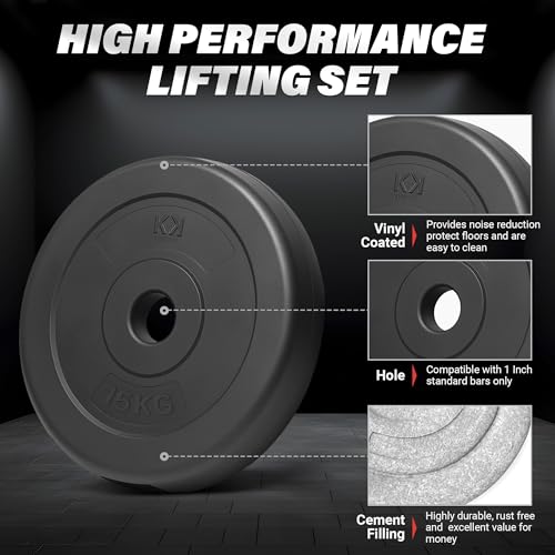 KK Vinyl Weight Plate Set. For 1 Inch Barbell Bar Dumbbells Weight Disc Pair. 2 x 2.5kg, 5kg or 10kg Barbell Weight Plates. Dumbbell Plates for Home or Gym Training or Weightlifting. (2 X 15kg) - Image 4