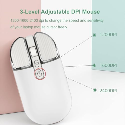 Image of KINGSTER Wireless Bluetooth Rechargeable Mouse - Silent Click, Dual Mode (BT 5.2 + 2.4GHz), Adjustable DPI (800 /1200 /1600), Ergonomic Design - for Laptop, PC, Mac (White & Multi-Color) (Glossy White)