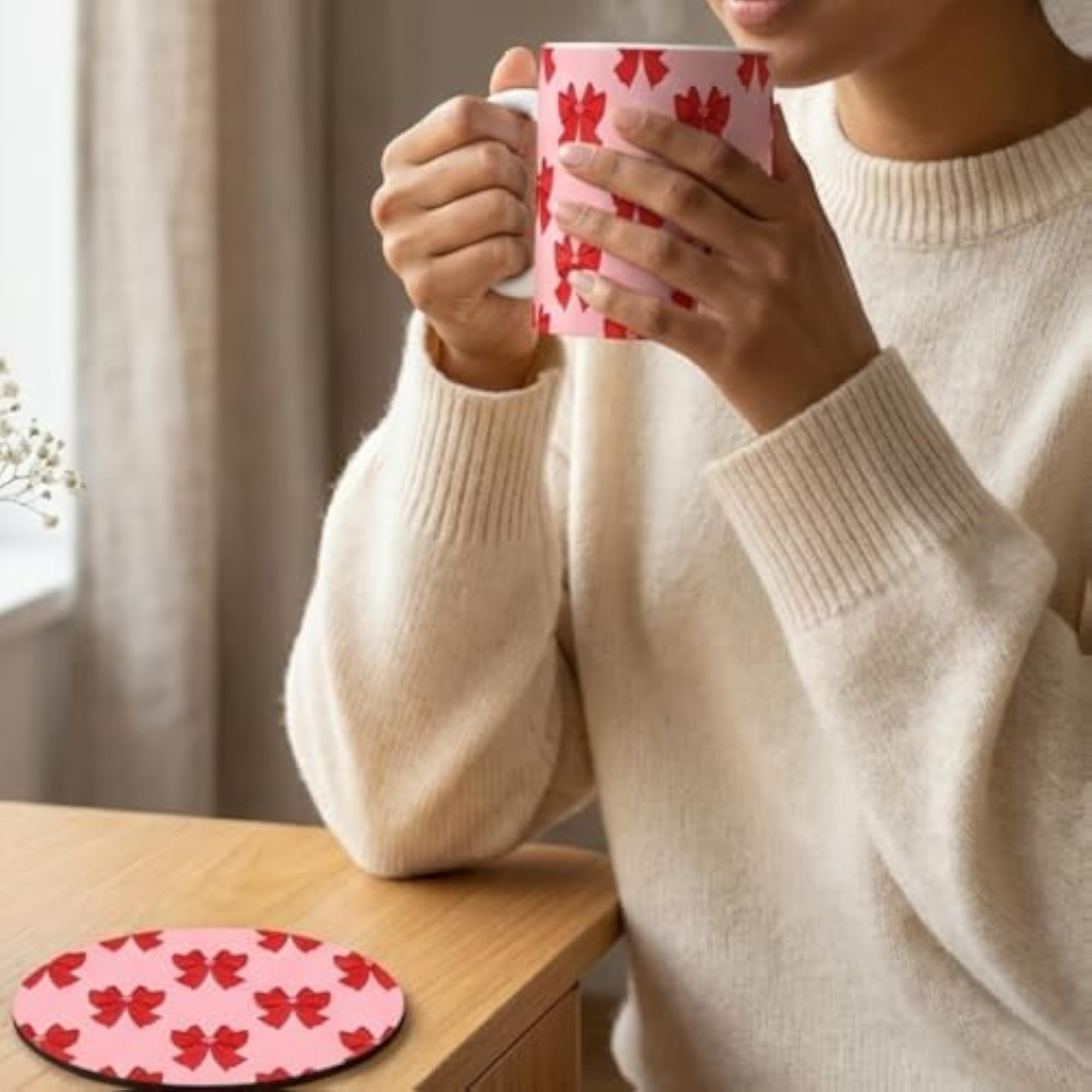 Pink Bow Mug and Coaster Gift Combo