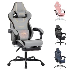 Gaming Chair, Ergonomic Gaming Chair, Computer Chair with Headrest and Lumbar, Racing Computer Chairs, Height Adjustable Rotating PC Chairs, Grey Black