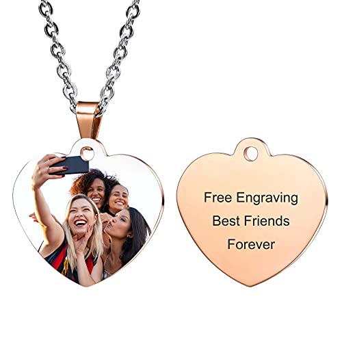 MunkiMix Personnalisé Photo Texte Cœur Pendentif Colliers en Acier Inoxydable Bijoux Anniversaire Saint Valentin Cadeaux pour Femmes Fille Petite Amie Maman Hommes