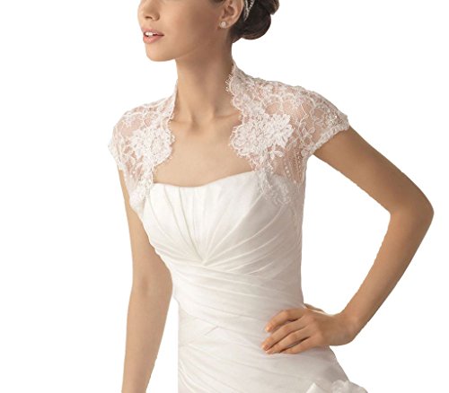 Snowskite Women's Short Cap Sleeves Lace Wedding Bridal Bolero White 6