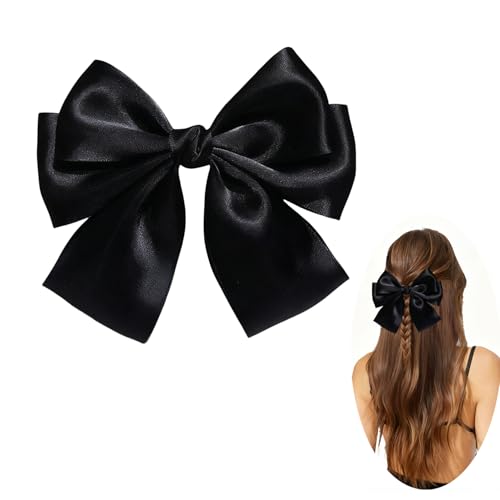 Hair Bows for Women Black Clips Satin Ribbon Bow Accessories Big Hairs Bow for Girls Cute Christmas Long Hair Bows for Girls Hair Clip (black)