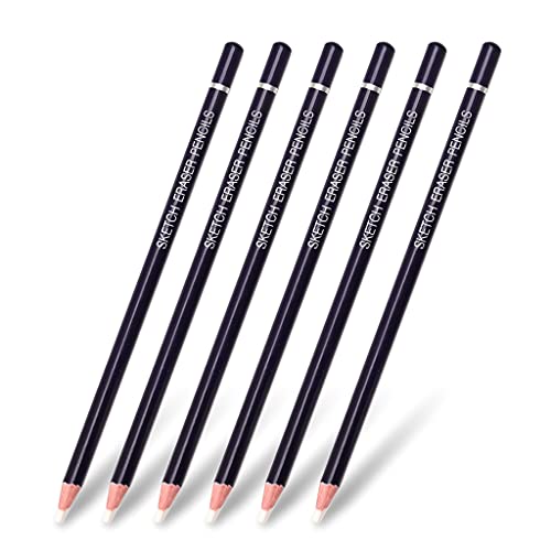 Paquete de 6 lápices de borrador de carbón para borrar, ideal para borrar pequeños reflejos para lápiz de carbón
