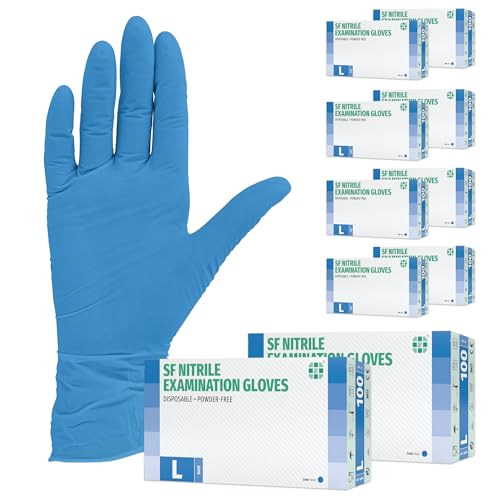 Nitrilhandschuhe 1000 Stück 10 Boxen (L, Blau) Einweghandschuhe, Einmalhandschuhe, Untersuchungshandschuhe, Nitril Handschuhe, puderfrei, ohne Latex, unsteril, latexfrei, blue, disposible gloves