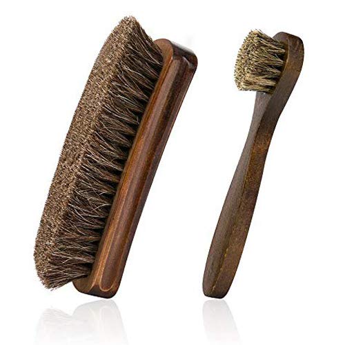 Set di 2 spazzole per scarpe in legno per capelli di cavallo, spazzola per lustrascarpe, lucidatura, divani, borse, mobili, Marrone