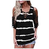 Tunique Femme Cintré L'école Beau Tee Shirt Dentelle Leger Manche épaule dénudée Tunique Femme Col Croisé Découper Gala Rayures Péplum