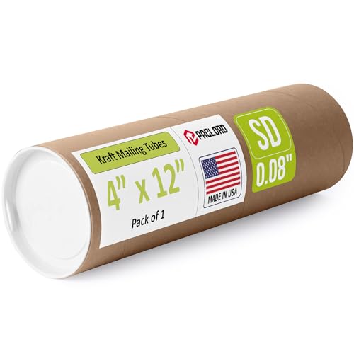 Paclord 4" x 12" Reinforced Kraft Paper Mailing Tube, Pack of 1 Tube with 2 Caps – Secure USPS Approved Poster Tube – Cardboard Tube for Shipping and Storing Posters, Prints, Artwork, or Documents