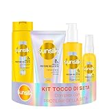 Sunsilk Kit Tocco di Seta Shampoo 250ml, Balsamo 180ml, Siero Senza Risciacquo 200ml e Siero di Seta Invisibile 75ml, Set Cura Capelli Morbidi e Setosi, con Proteine della Seta 100h di Morbidezza*