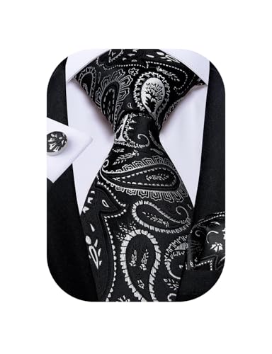 Image of DiBanGu Mens Paisley Tie Set Silk Woven Jacquard Necktie and Pocket Square Cufflinks Gift Set for Wedding Bussiness