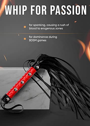 Image of Feather Tickler 15 inch, French Tickler Black, Feather Ticklers Teasers - Red Whip 20 inch, Faux Leather Whip for Cosplay