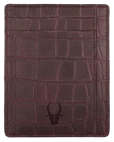 Image of WildHorn Leather Card Holder for Men & Women (Maroon Croco)