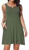 HAOMEILI Women's Sleeveless Pockets Casual Swing T-Shirt Summer Dresses XL Army Green