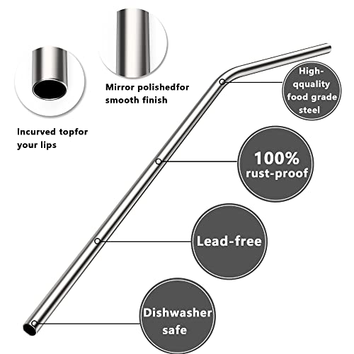 Tophome 4 Pcs Stainless Steel Straws Bent Reusable Drinking Straws With Cleaning Brush For Milkshake, Boba, Smoothie, Beverage(9" Length) #TOP2