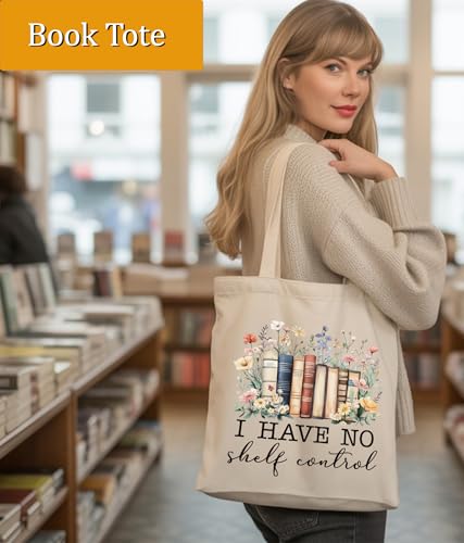Image of Book Lovers Gifts Tote Bag for Bookish Readers, Aesthetic Book Tote Bag for Librarian, Medium Size with Inner Pocket