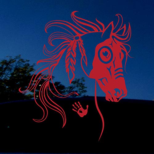 Horse Decal- War Horse- Red- Mirror Images- Left And Right- X Large- Each Is 7.6" X 8.6" Inch- Equestrian - Beautiful Mustang Tribal Horse Sticker Decal Car Truck Window Trailer. Love Horses #TOP4