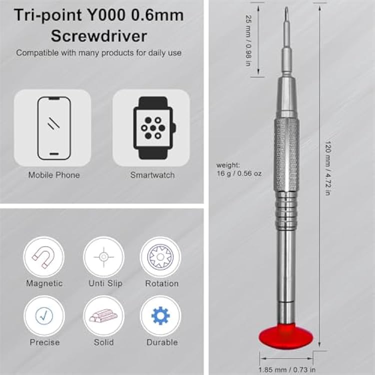 Tri-wing Screwdriver Y000 0.6mm for Cell Phone & Smartwatch, Magnetic S2 Steel Tip, Rotable Cap, Anti-slip Grip, Y-type Precision Screwdriver Repair Tool for Electronics