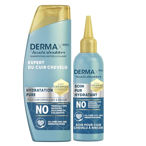 Head & Shoulders DermaXPro Hydratation Pure Shampooing Antipelliculaire 250ml Et Soin Pur Hydratant 145ml Pour Cuir Chevelu Sec Et Délicat, Sans Tensioactifs Sulfatés, Silicones Et Colorants