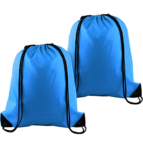 KUUQA 2 Pcs Light Blue Drawstring Backpack Drawstring Bag Bulk Sports Cinch Bags String Backpack Storage Bags for Gym Traveling