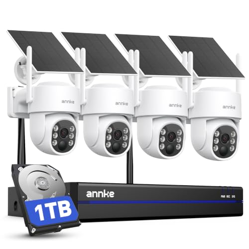 ANNKE Solar Camera System Wireless Outdoor PT, 4K NVR & 4X 4MP Cam, 1TB HDD
