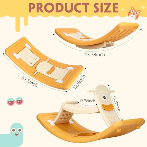 Motionchic Rocking Horse for Toddlers Kids 3 in 1 Wobble Balance Board 3-5 Year Old Rocker Balance Board Baby Rocking Toy with Pedal Backrest Birthday Gift Open Ended Learning Toy for Girl and Boy