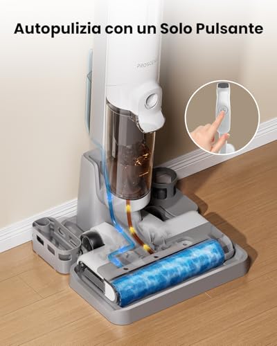 Proscenic F10 Ultra Aspirapolvere Lavapavimenti Senza Fili 3-In-1 Con Auto Pulizia, Ad Umido E A Secco, Design Reclinabile A 180°Zero Grovigli, 60 Minuti Di Autonomia - 5