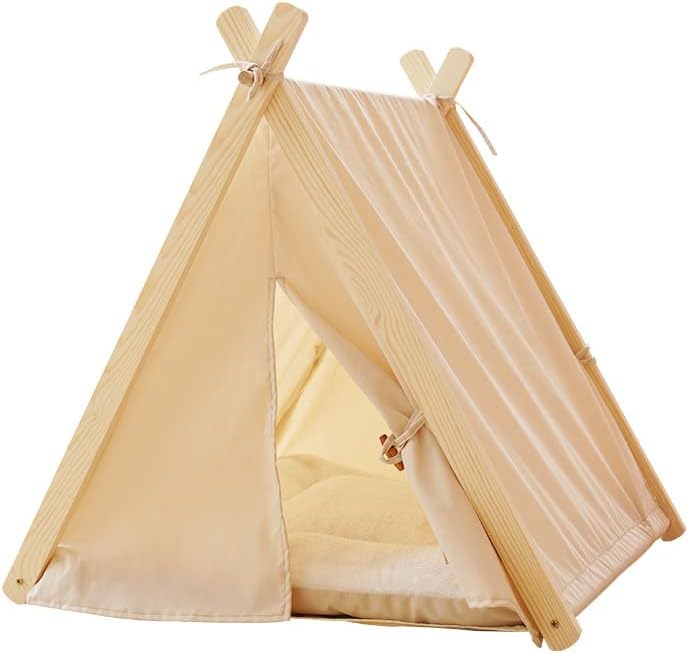 Solid Wood Dog Teepee Pet Teepee Cat Indoor Tent with Thick Mat,Portable Dog House Dog Teepee Tent,Cute Cat Teepee Cave Cat Bed,Dog Bed (Green)