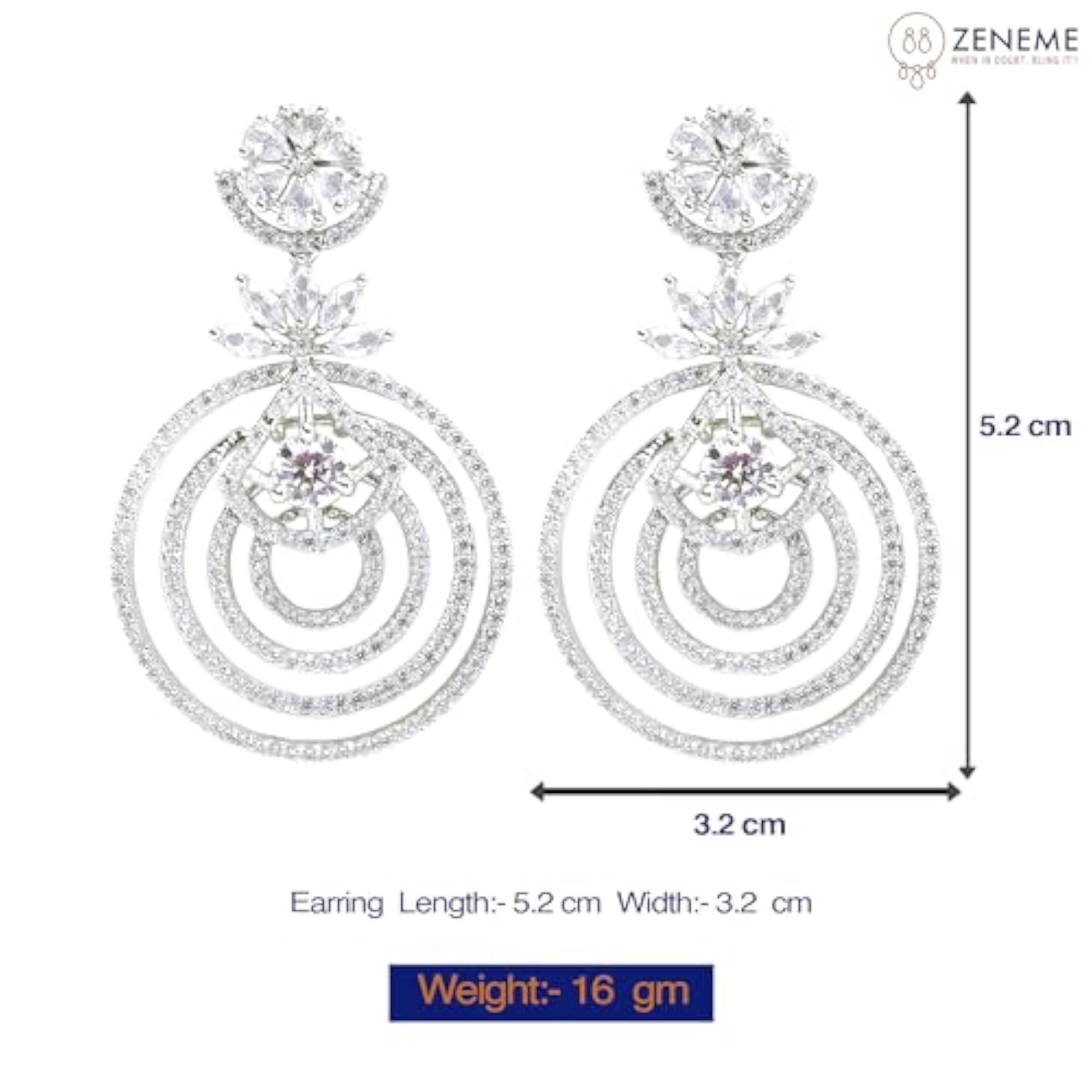 Rhodium-Plated Floral & Circular Layered Drop Earrings