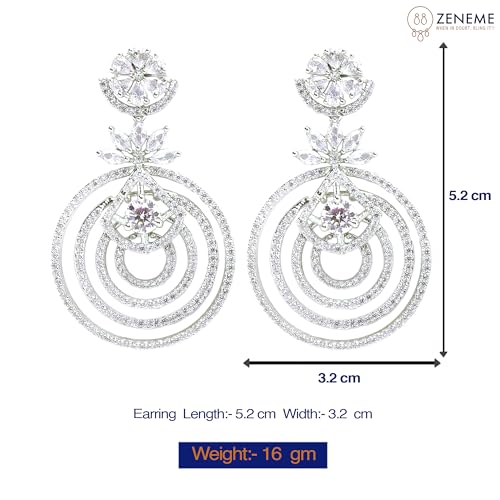 Rhodium-Plated Floral & Circular Layered Drop Earrings