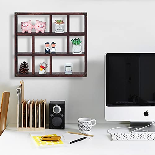 Firminana Rustic Shadow Box Shelf,17.7X15.7-Inch Wall-Mounted (Vertical Or Horizontal),9-Slot Rustic Wood Floating Shelves,Lightweight Solid Wood Display Shelf For Shot Glass (Walnut) #TOP2