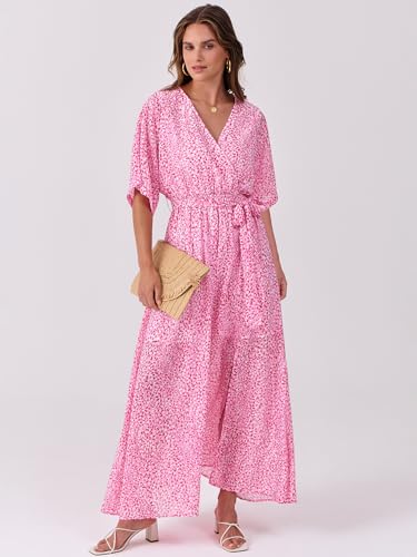 Image of ANRABESS Womens Boho Floral Wedding Guest Maxi Dress | Flowy A-Line Chiffon with Slit, Elegant V Neck Wrap Elastic Waist, Casual 1 /2 Sleeve Spring Summer Outfits, Tea Party