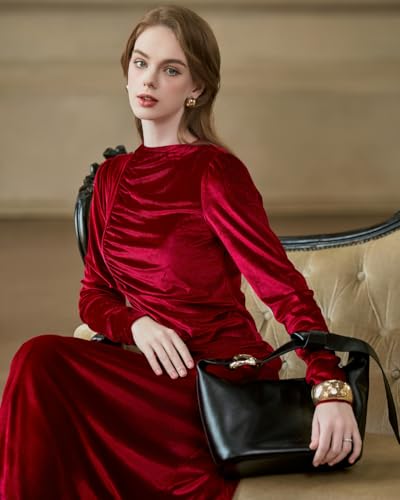 SIXDO G-Red Woven Flared Dress, Vibrant and Statement-Making for Party and Wedding Guest M — view 3