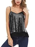 SATINIOR Women's Sleeveless Shining Camisole Sequined Vest Sequin Tank Tops (Black, S)