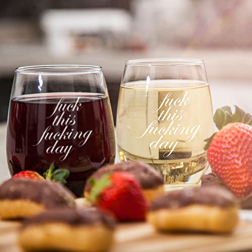 Fuck This Fucking Day Funny Stemless Wine Glass 15oz- Birthday or Christmas Gift For Office Coworkers Mom Dad - Sarcastic Gag Presents For Him Her Women Mother Best Friend - Thumbnail 3