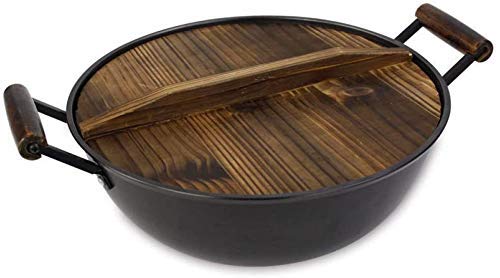 Wok de hierro fundido con tapa de madera de 32 cm
